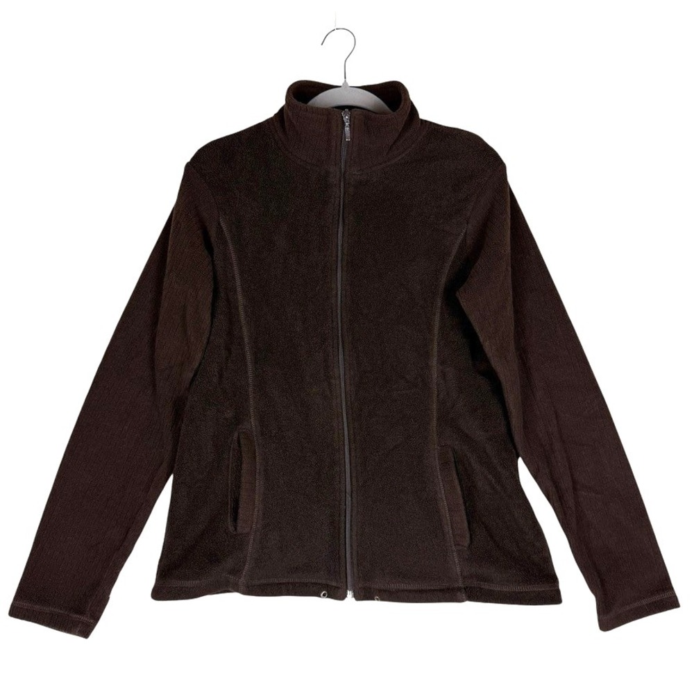 Samantha Stuart Jacket Womens Large Brown Fleece Full Zip Soft Warm‎ Mock Neck